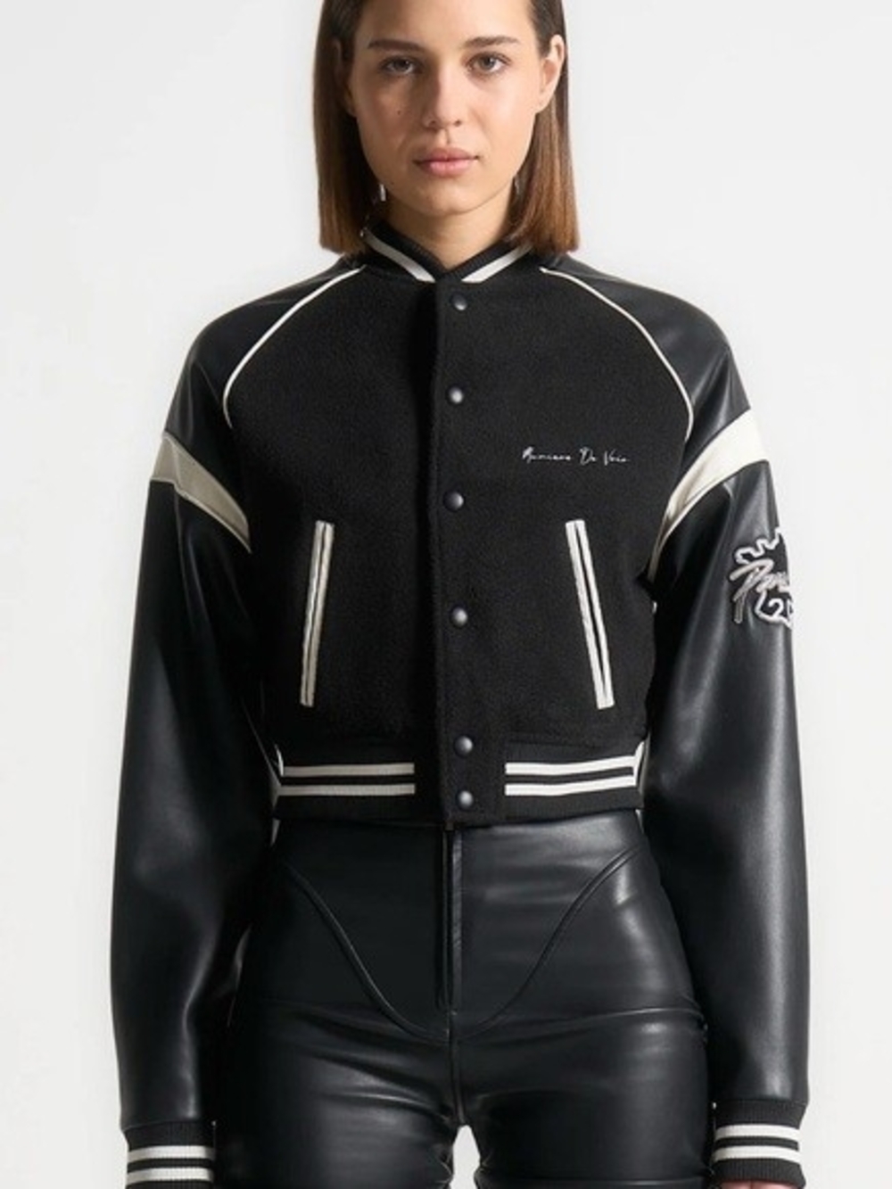 Maniere De Voir Black and White Varsity Jacket
